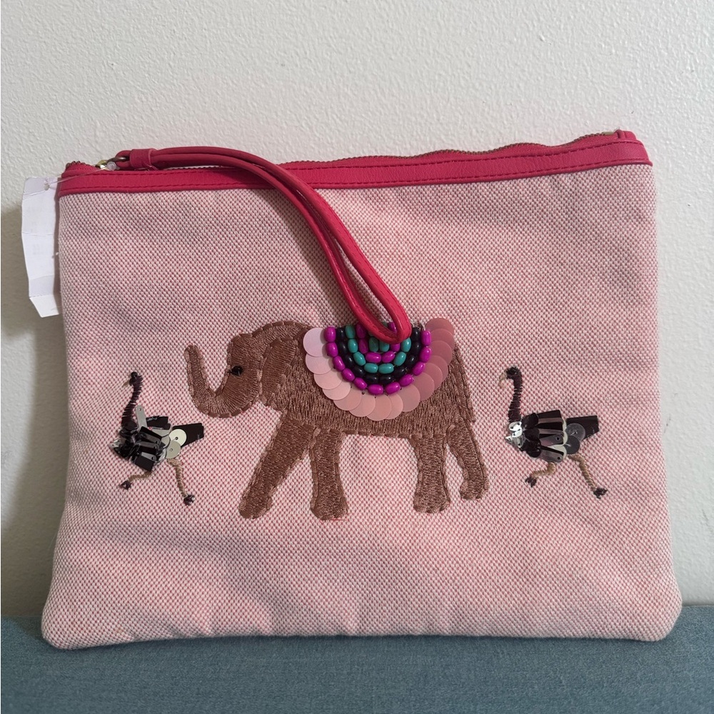 NWT Talbots Wristlet with Elephant Ostrich and Bead Embroidery